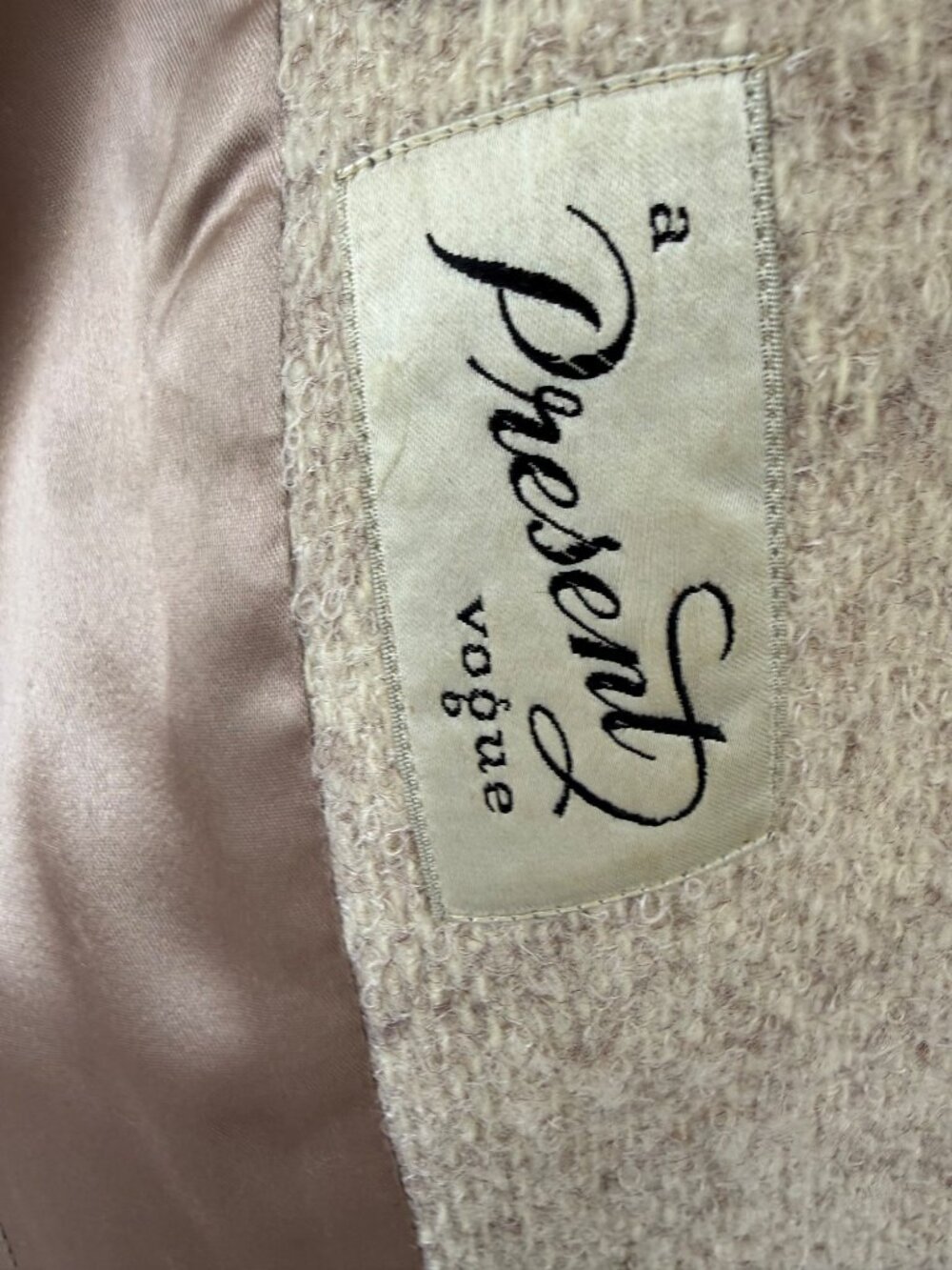 Vintage 50s "A Present Vogue" Short Wool Open Overcoat Beige M/L - Picture 6 of 16